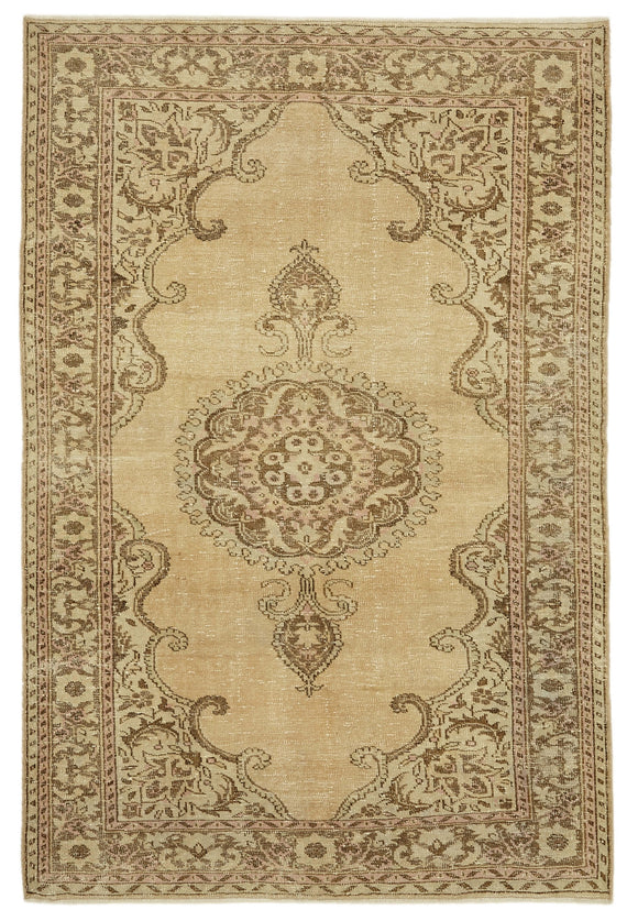 6x10 Beige Turkish Vintage Area Rug - 46107