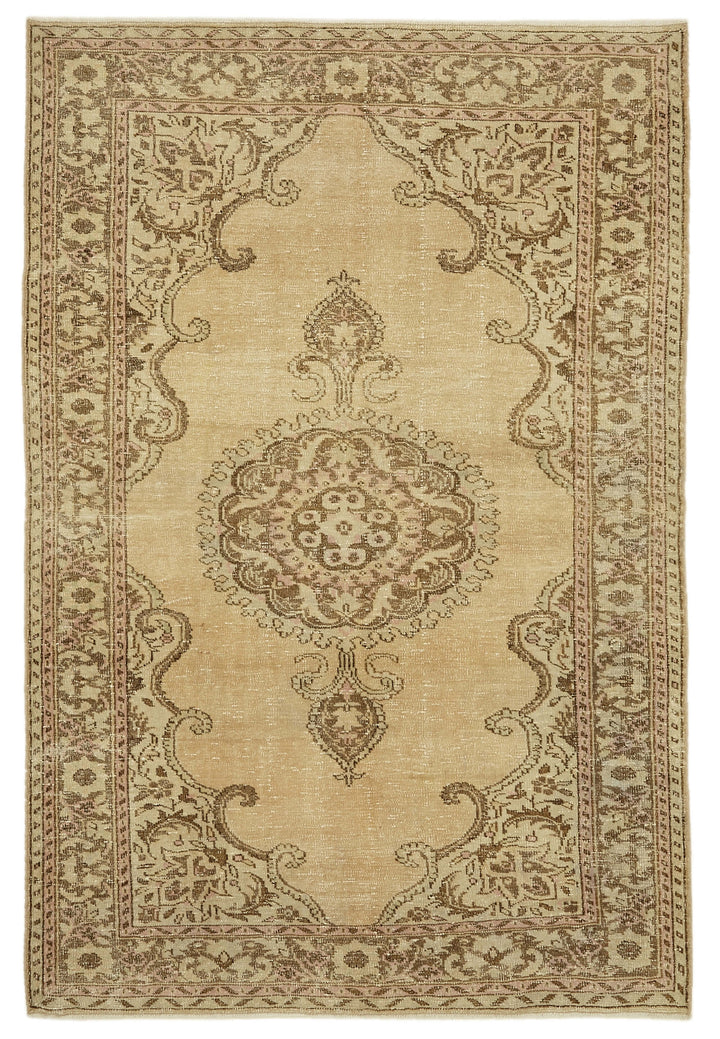 6x10 Beige Turkish Vintage Area Rug - 46107