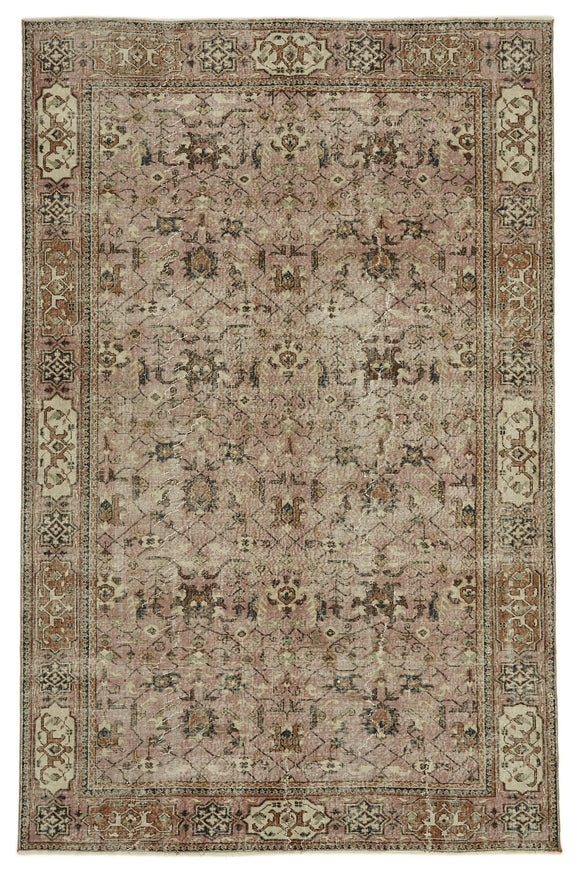 7x10 Beige Turkish Vintage Area Rug - 46109
