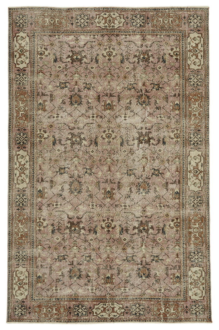 7x10 Beige Turkish Vintage Area Rug - 46109