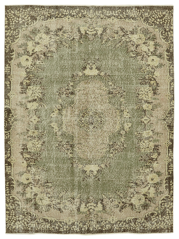 7x9 Beige Turkish Vintage Area Rug - 46113