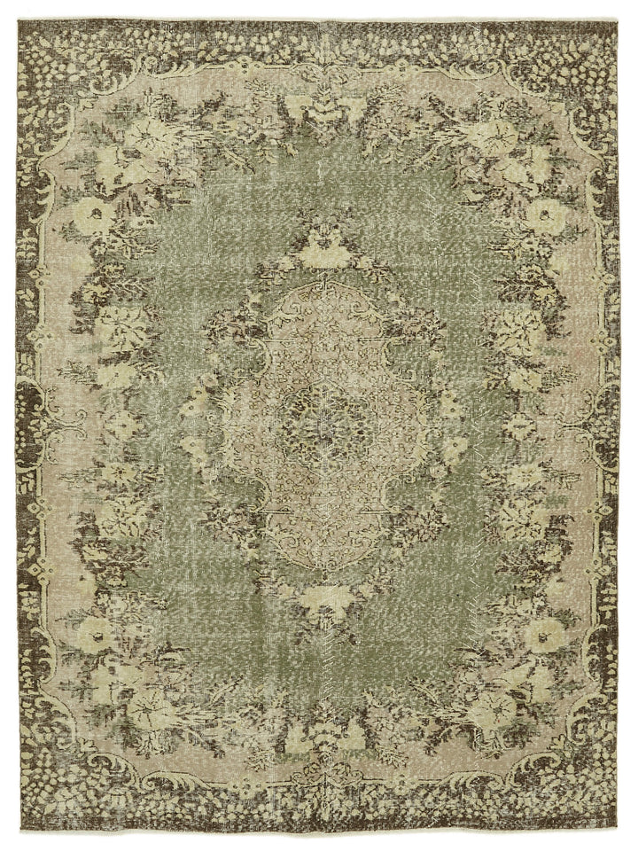 7x9 Beige Turkish Vintage Area Rug - 46113