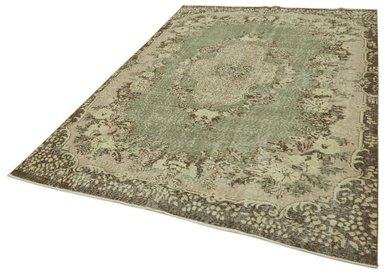 7x9 Beige Turkish Vintage Area Rug - 46113