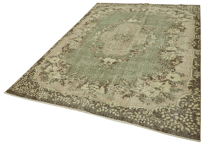 7x9 Beige Turkish Vintage Area Rug - 46113