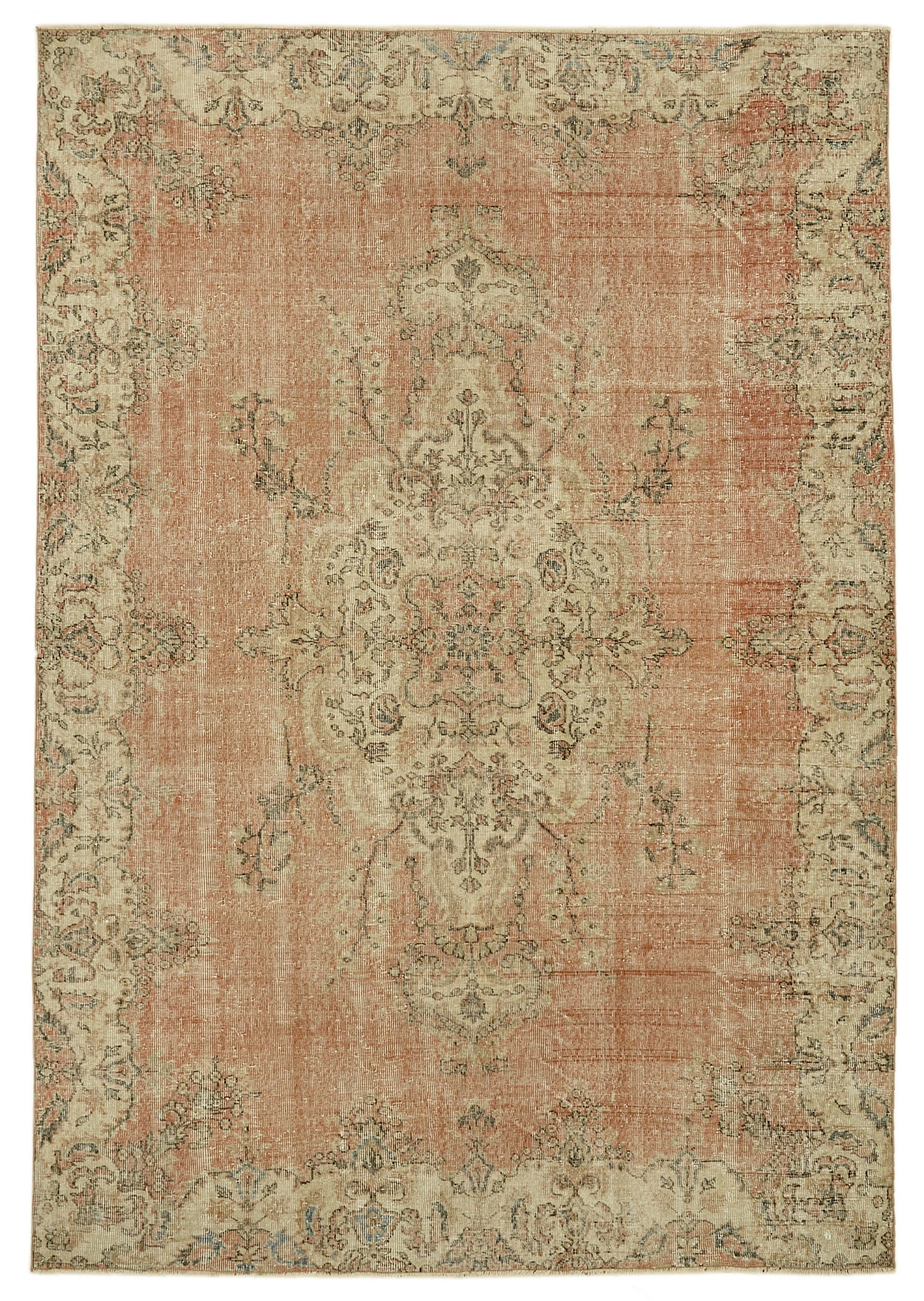 7x10 Beige Turkish Vintage Area Rug - 46116