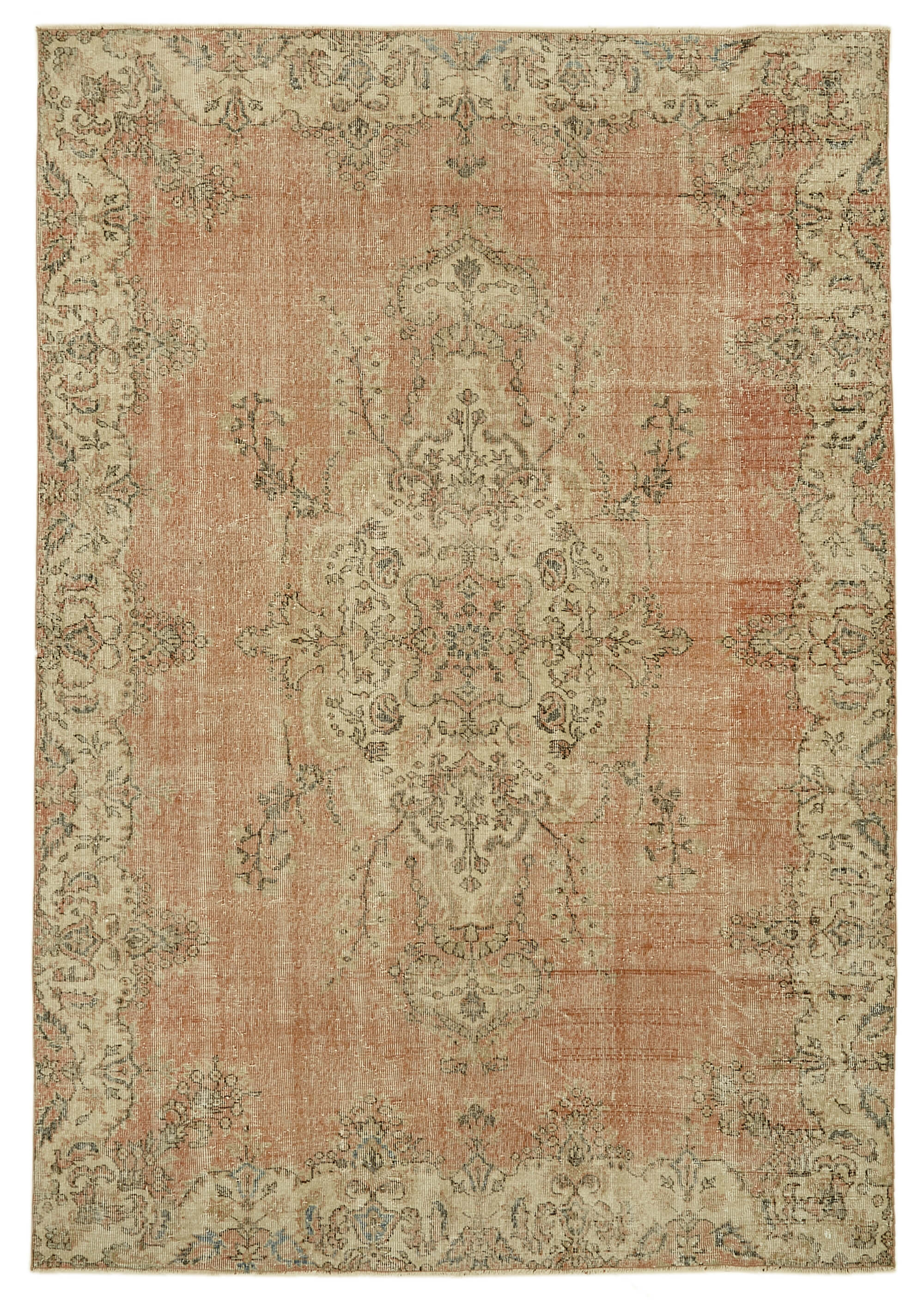 7x10 Beige Turkish Vintage Area Rug - 46116