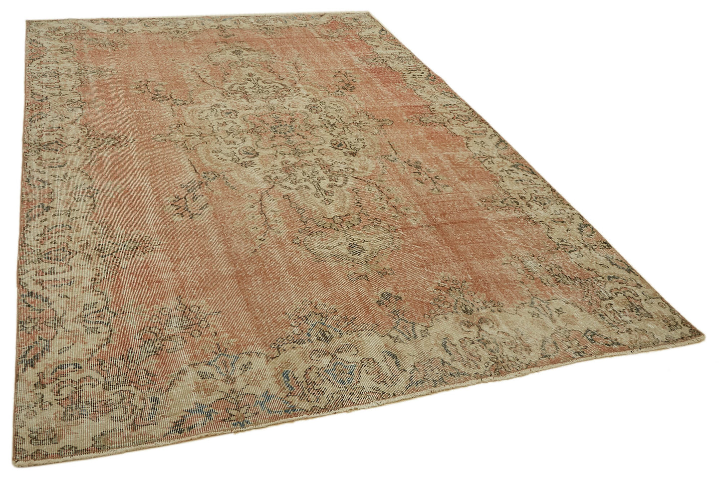7x10 Beige Turkish Vintage Area Rug - 46116