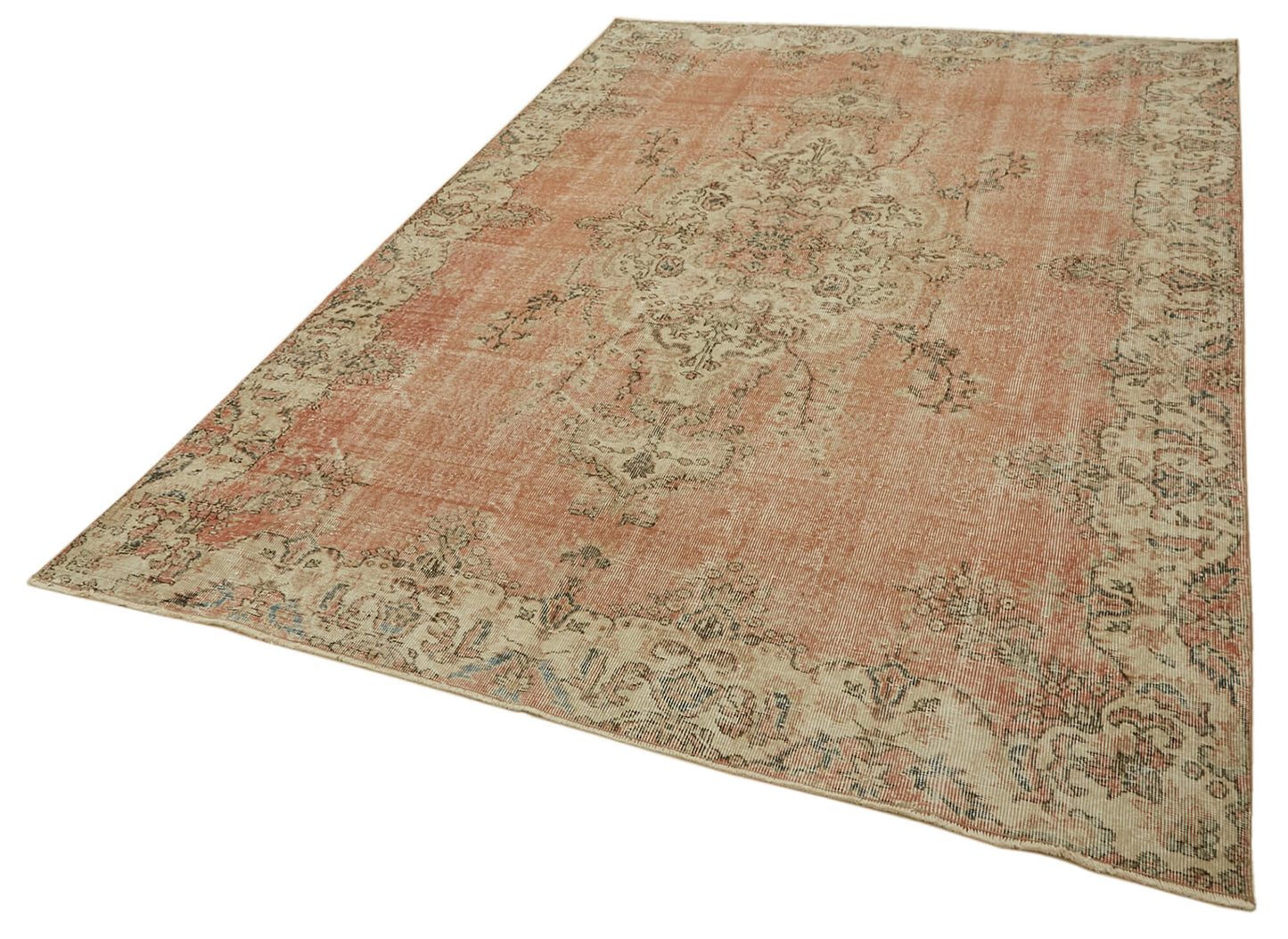 7x10 Beige Turkish Vintage Area Rug - 46116