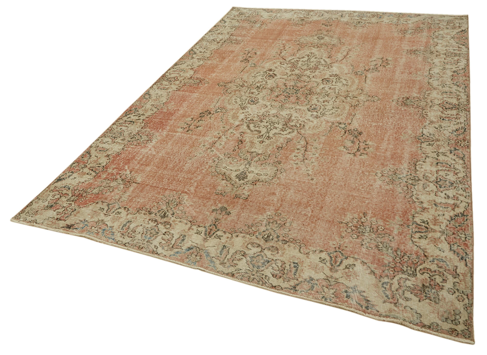 7x10 Beige Turkish Vintage Area Rug - 46116