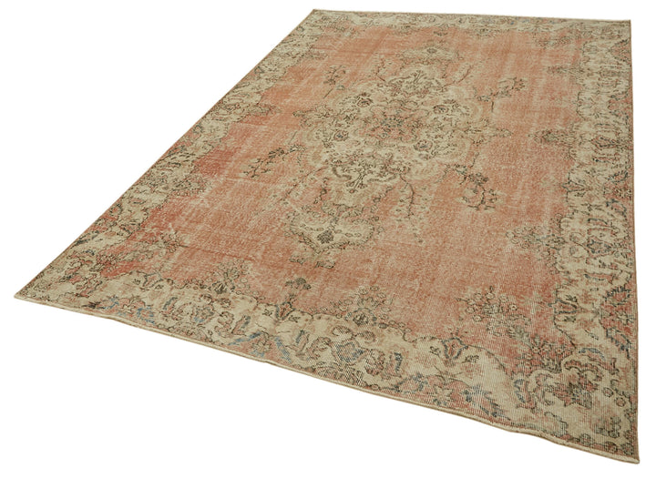 7x10 Beige Turkish Vintage Area Rug - 46116