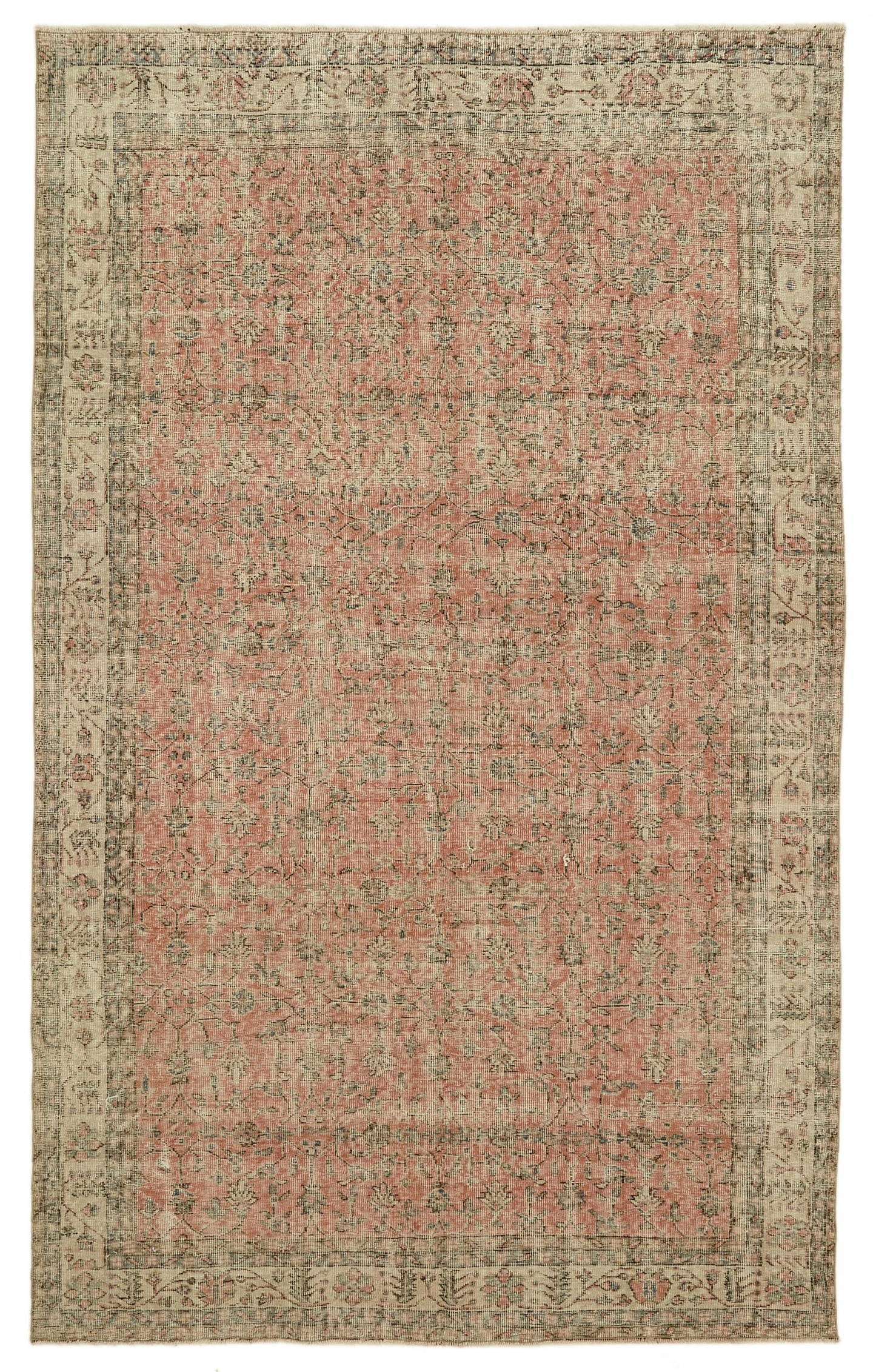 7x10 Beige Turkish Vintage Area Rug - 46117