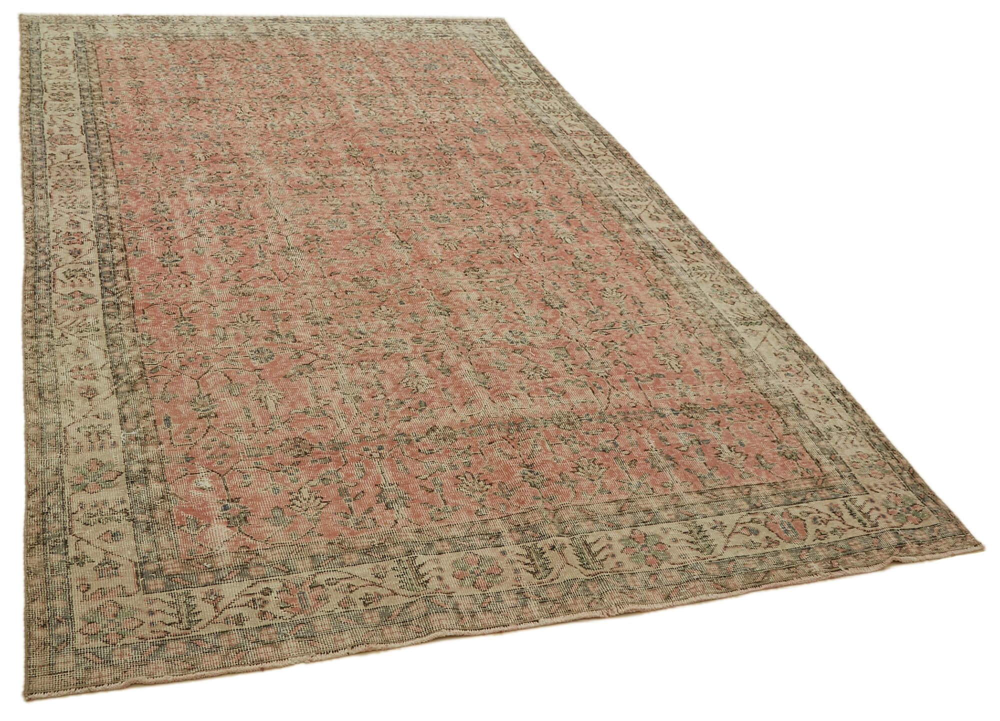 7x10 Beige Turkish Vintage Area Rug - 46117