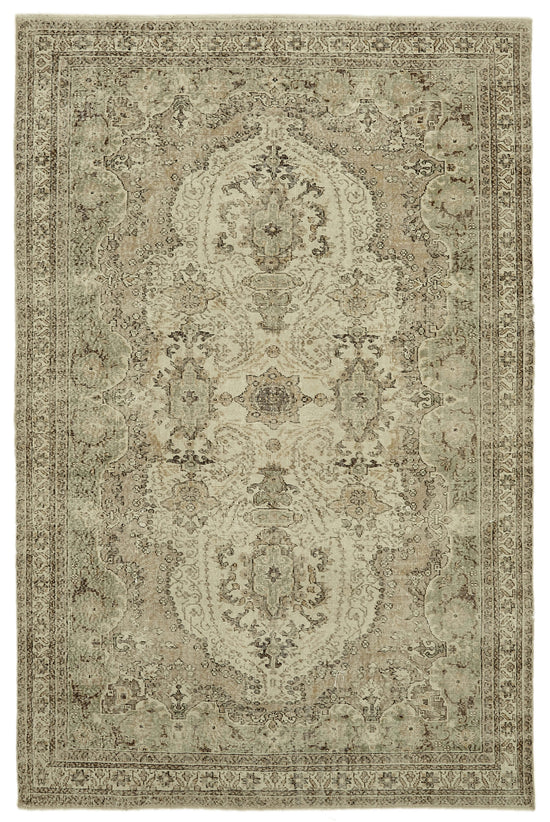 7x10 Beige Turkish Vintage Area Rug - 46119