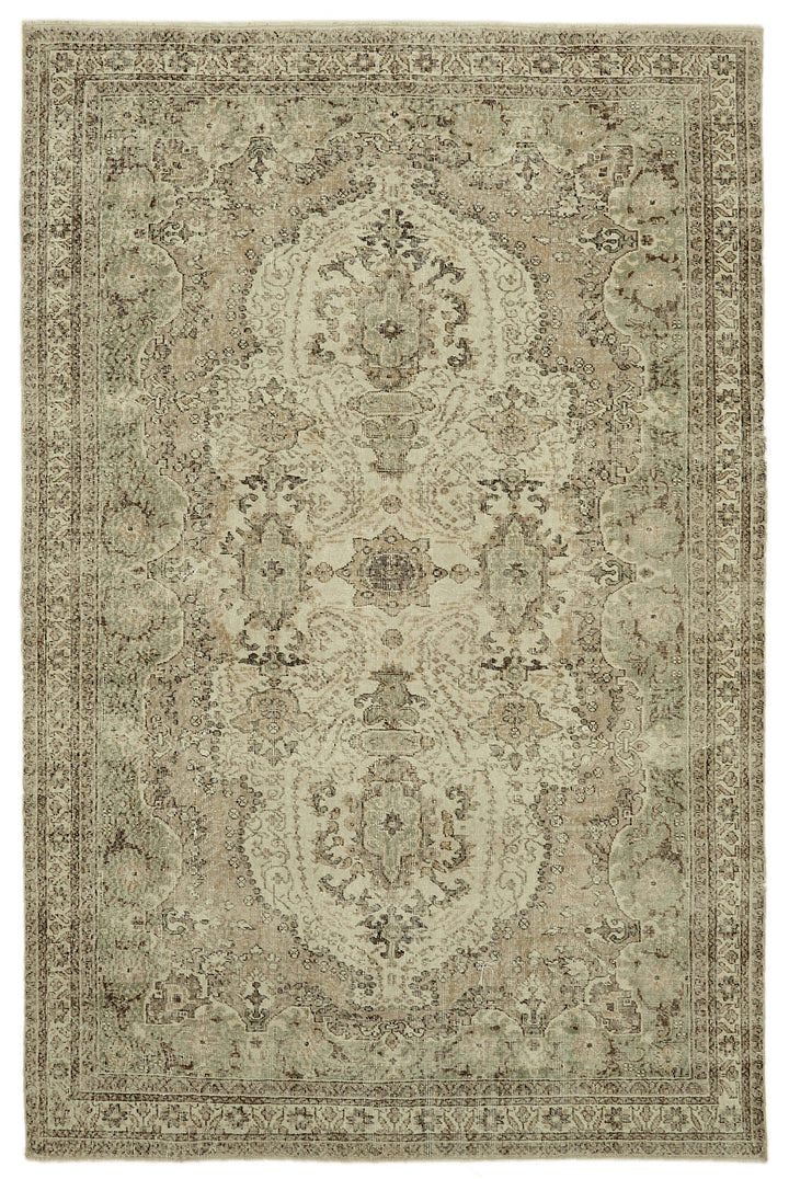 7x10 Beige Turkish Vintage Area Rug - 46119