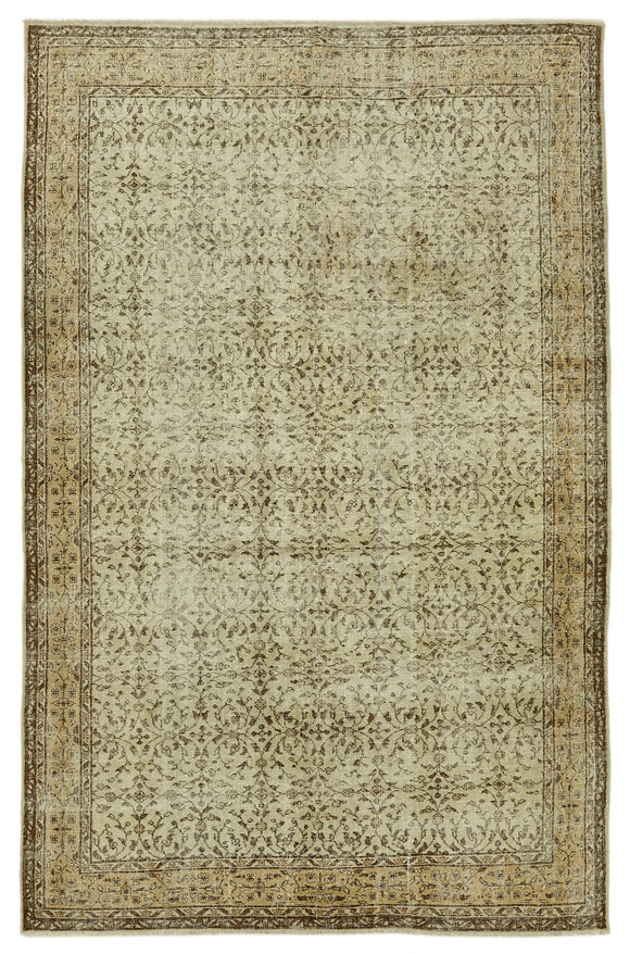 7x10 Beige Turkish Vintage Area Rug - 46122