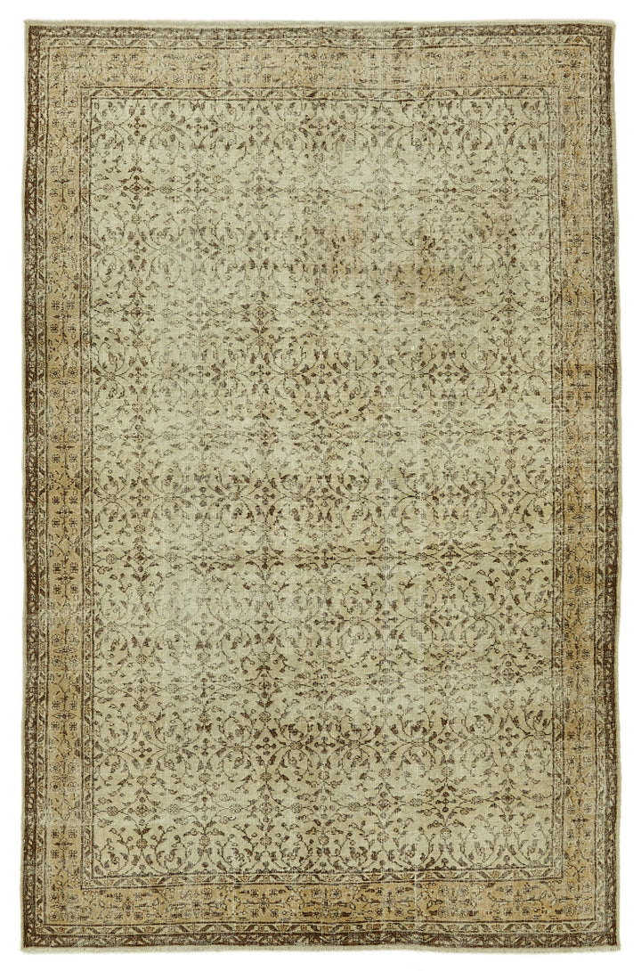 7x10 Beige Turkish Vintage Area Rug - 46122