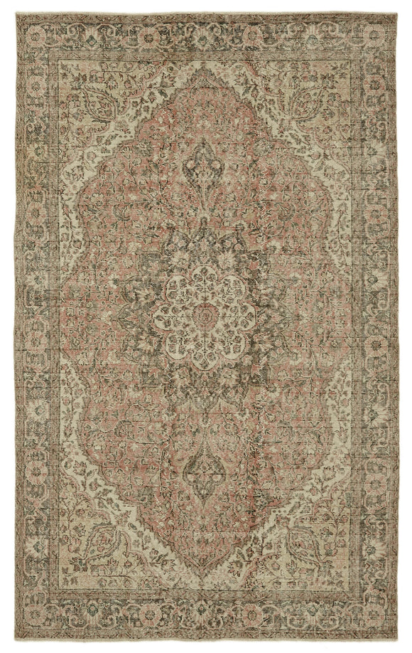 7x10 Beige Turkish Vintage Area Rug - 46124