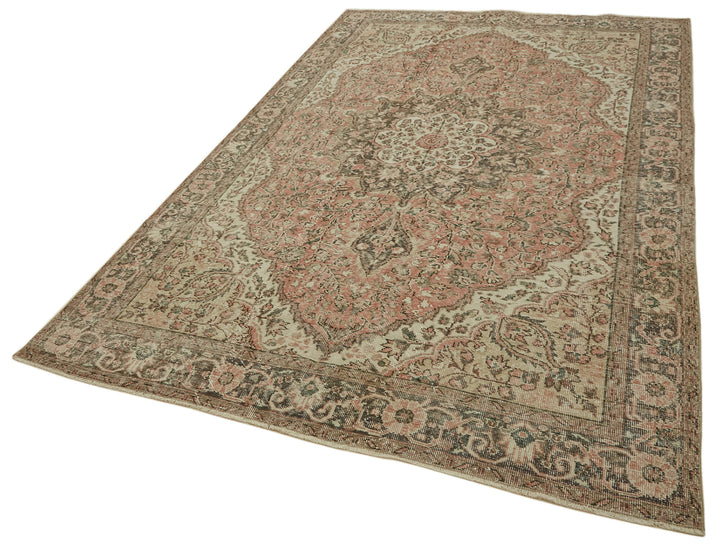 7x10 Beige Turkish Vintage Area Rug - 46124