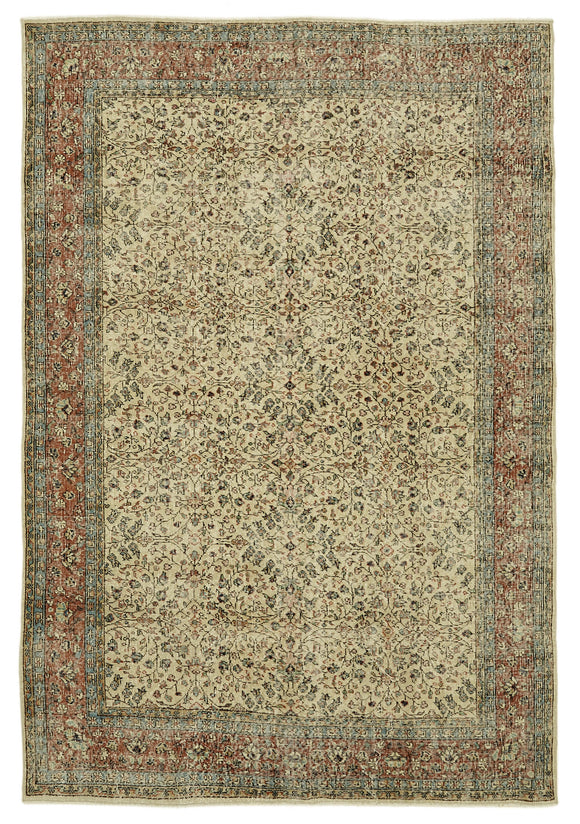 7x10 Beige Turkish Vintage Area Rug - 46125