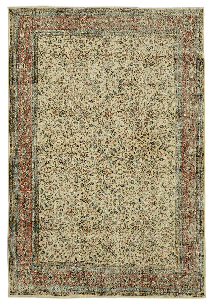 7x10 Beige Turkish Vintage Area Rug - 46125