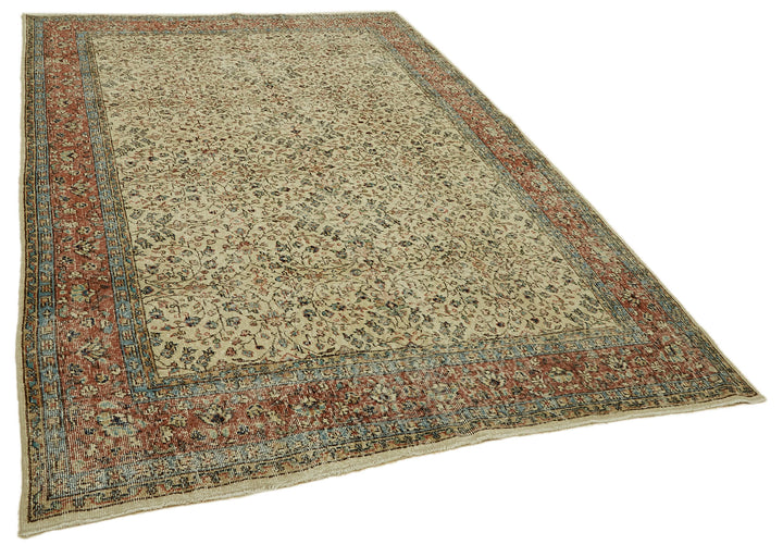 7x10 Beige Turkish Vintage Area Rug - 46125