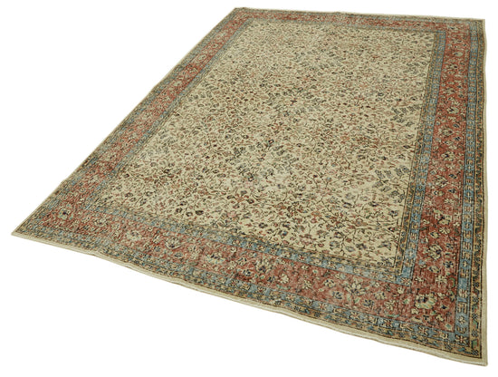 7x10 Beige Turkish Vintage Area Rug - 46125