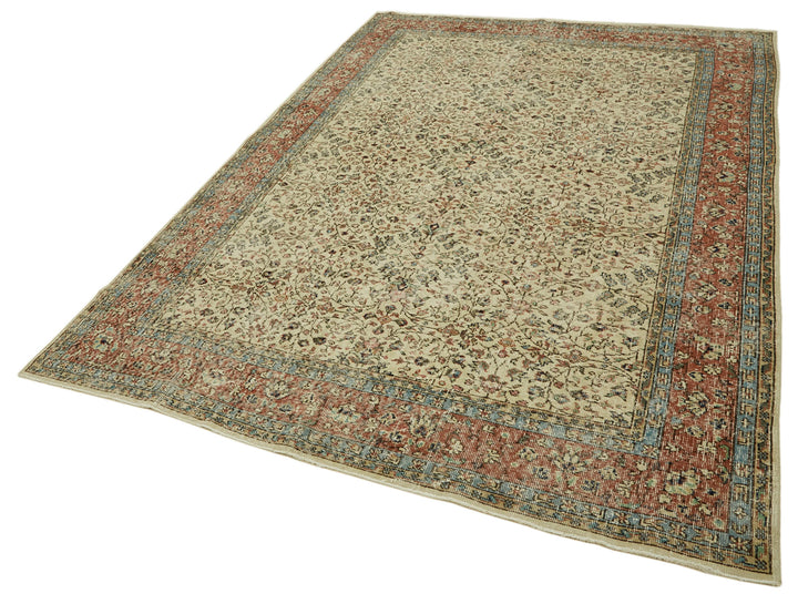7x10 Beige Turkish Vintage Area Rug - 46125