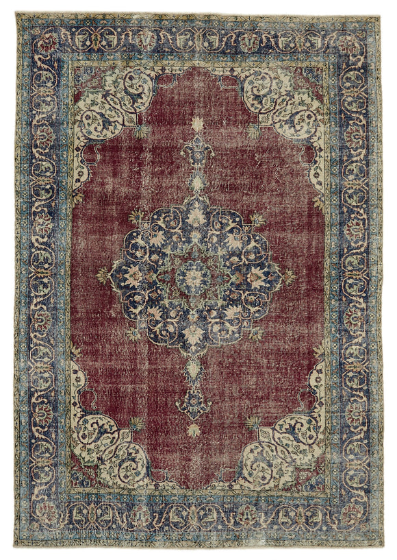 7x10 Beige Turkish Vintage Area Rug - 46126