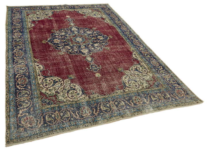 7x10 Beige Turkish Vintage Area Rug - 46126