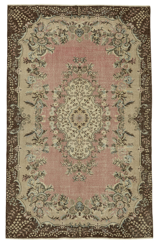 6x10 Beige Turkish Vintage Area Rug - 46127