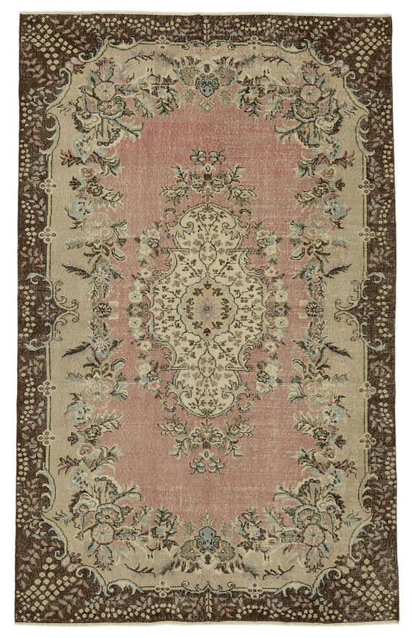 6x10 Beige Turkish Vintage Area Rug - 46127