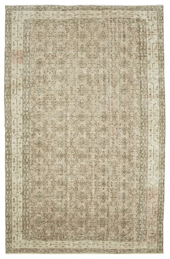 7x10 Beige Turkish Vintage Area Rug - 46308