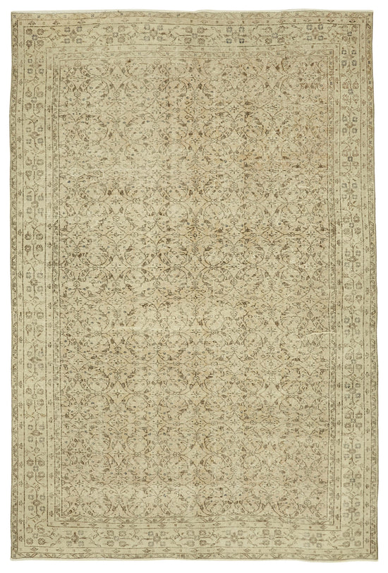 7x10 Beige Turkish Vintage Area Rug - 46316