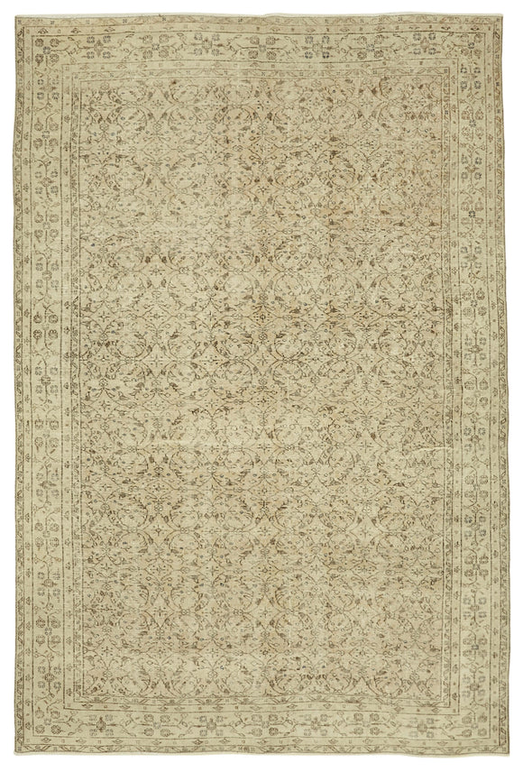7x10 Beige Turkish Vintage Area Rug - 46316