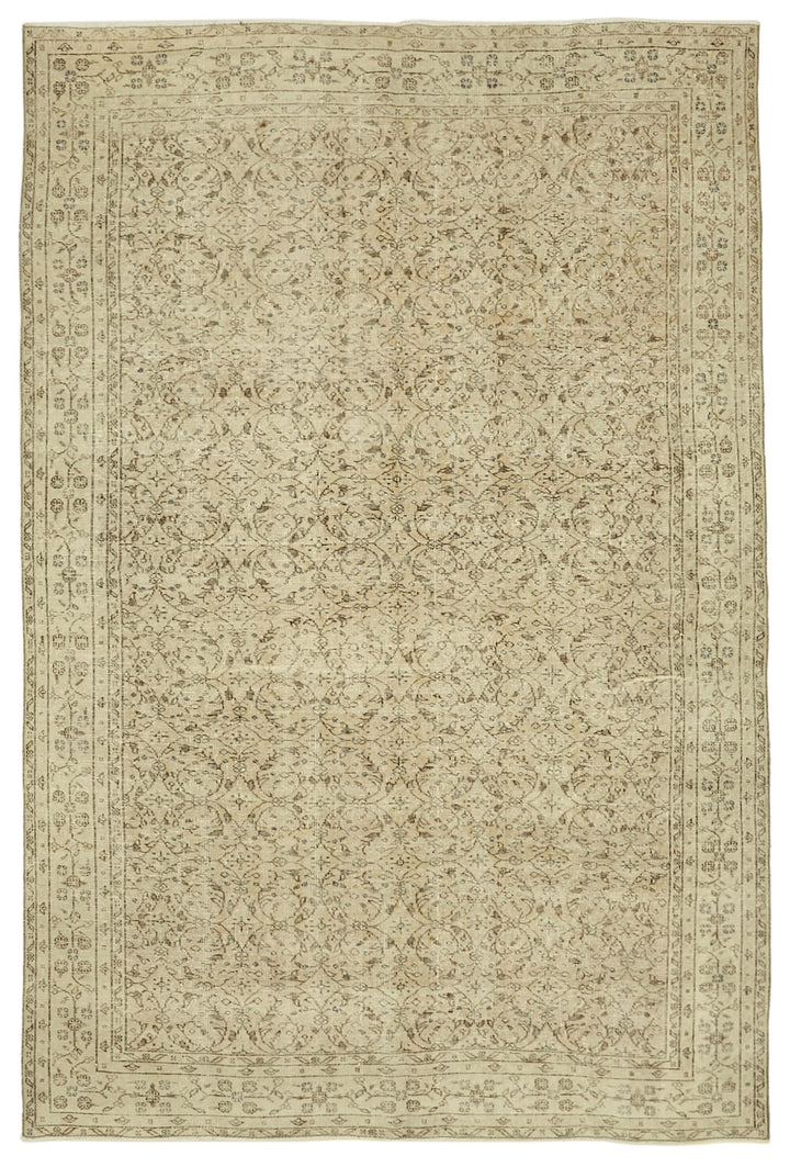 7x10 Beige Turkish Vintage Area Rug - 46316