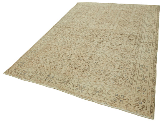 7x10 Beige Turkish Vintage Area Rug - 46316