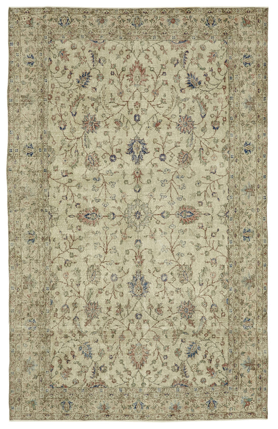 7x11 Beige Turkish Vintage Area Rug - 46317