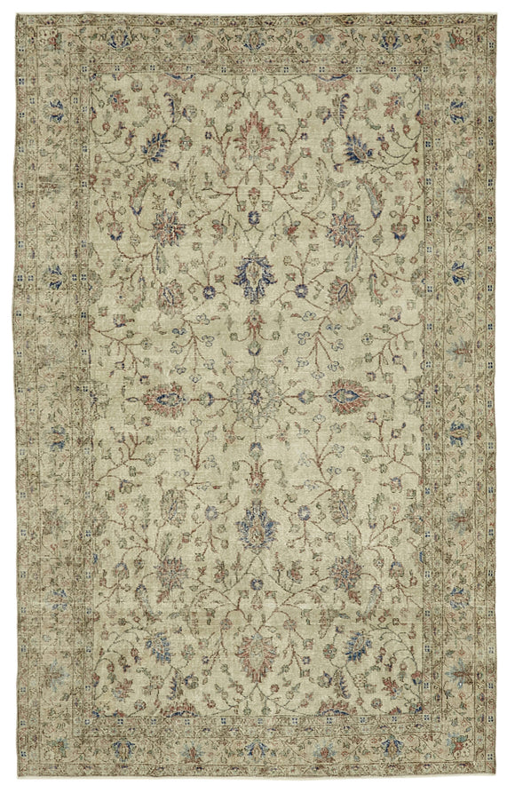 7x11 Beige Turkish Vintage Area Rug - 46317