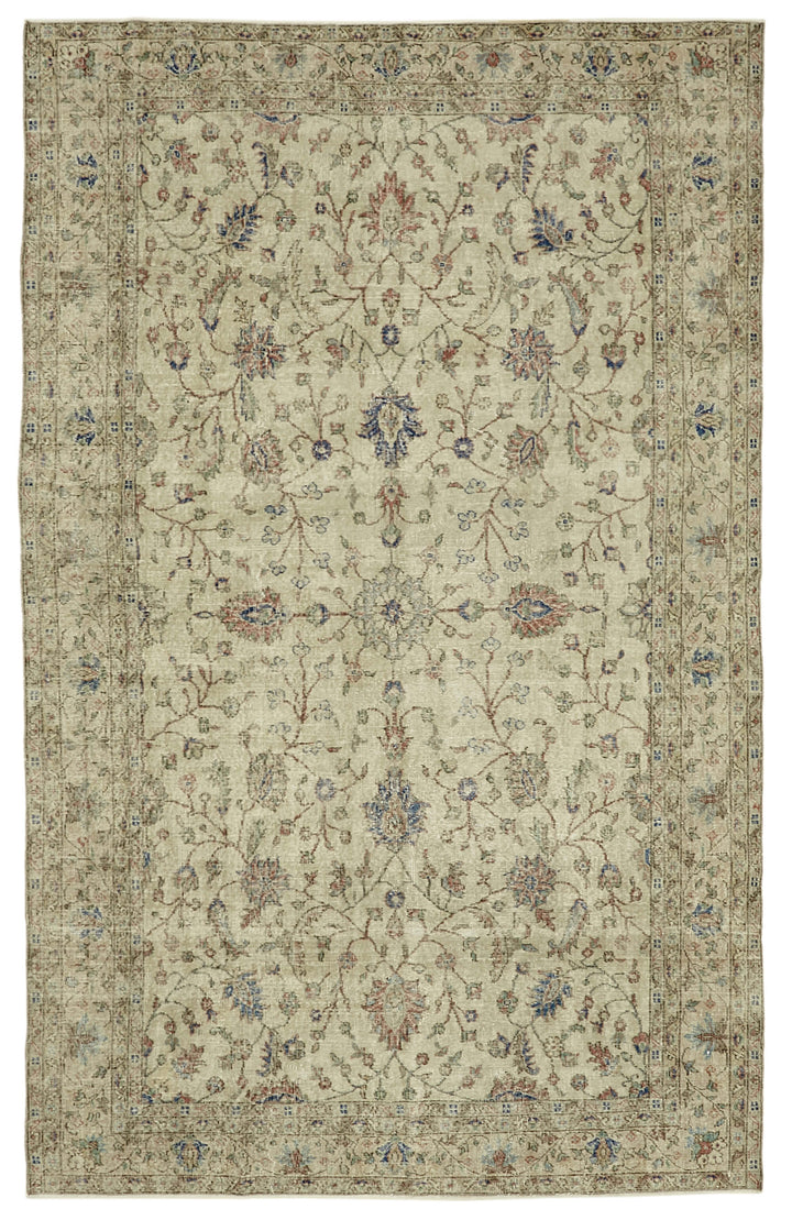 7x11 Beige Turkish Vintage Area Rug - 46317