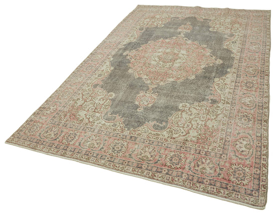 7x11 Beige Turkish Vintage Area Rug - 46321