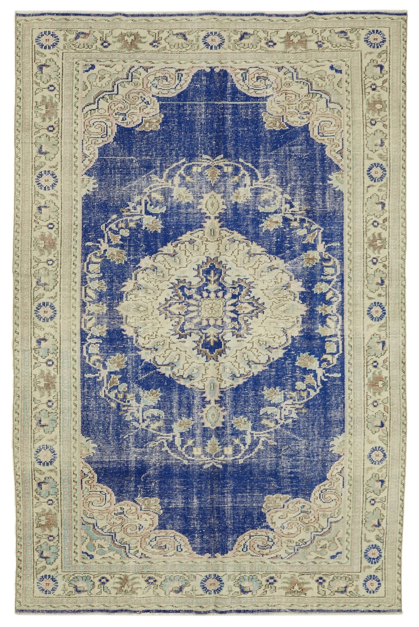 7x11 Beige Turkish Vintage Area Rug - 46322