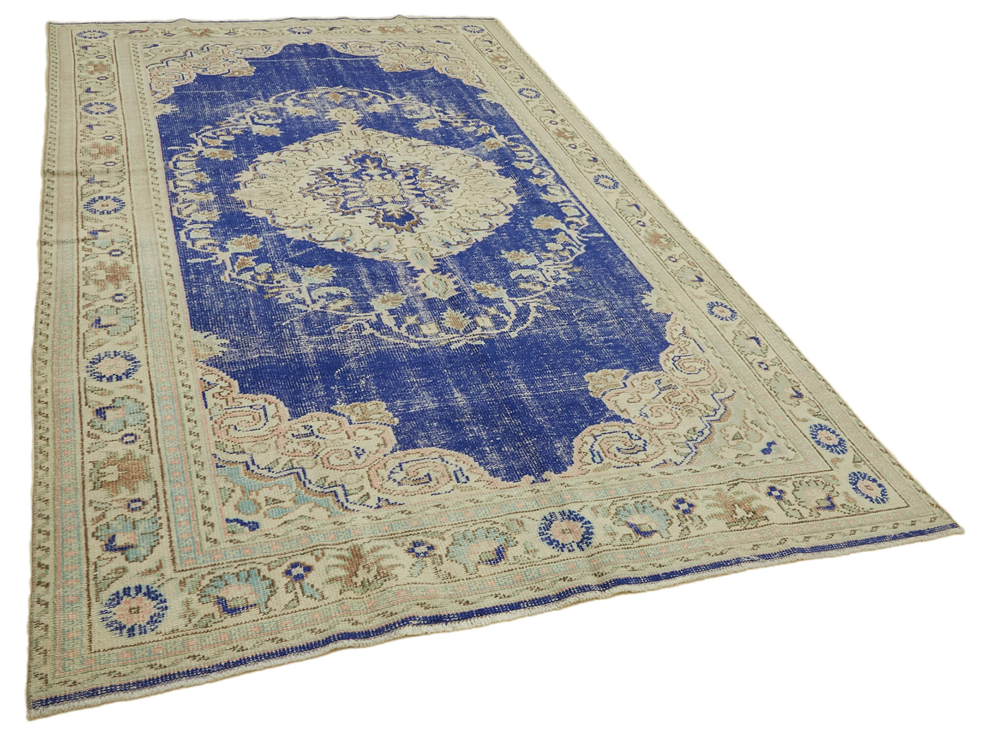 7x11 Beige Turkish Vintage Area Rug - 46322