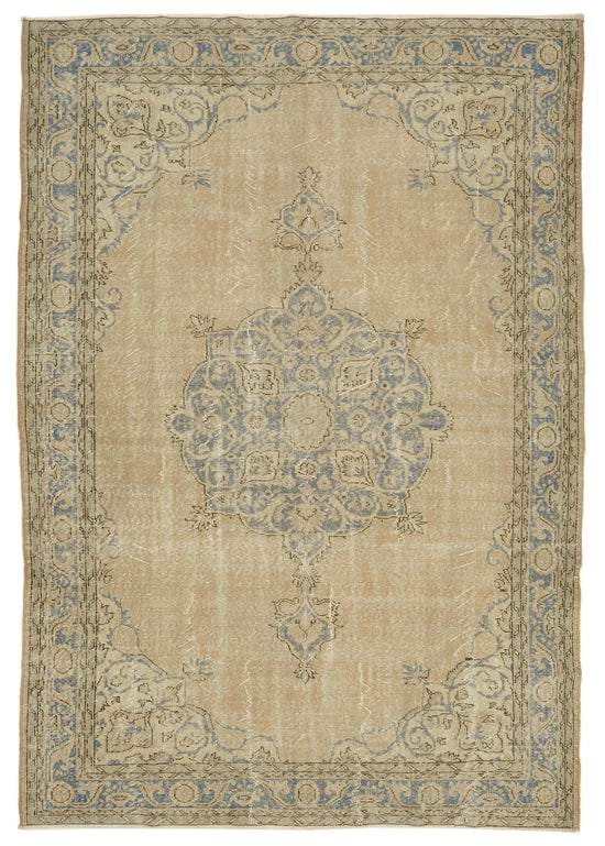 7x10 Beige Turkish Vintage Area Rug - 46326