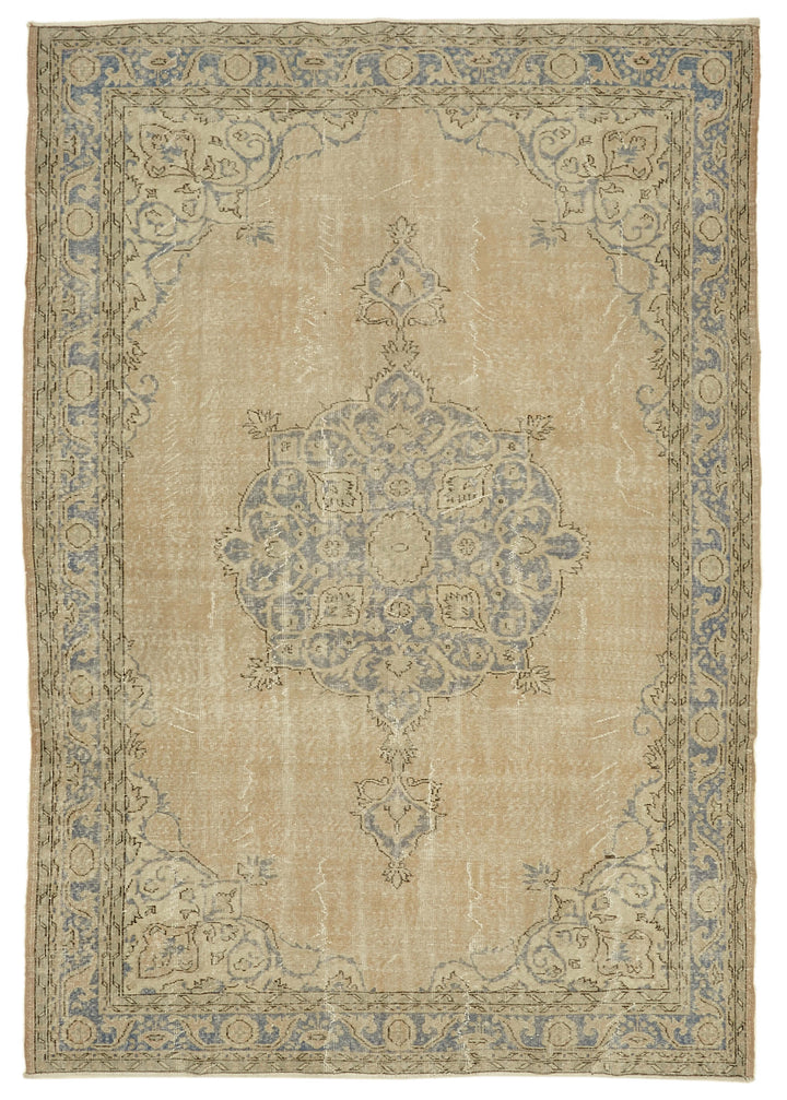 7x10 Beige Turkish Vintage Area Rug - 46326