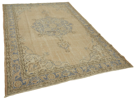7x10 Beige Turkish Vintage Area Rug - 46326