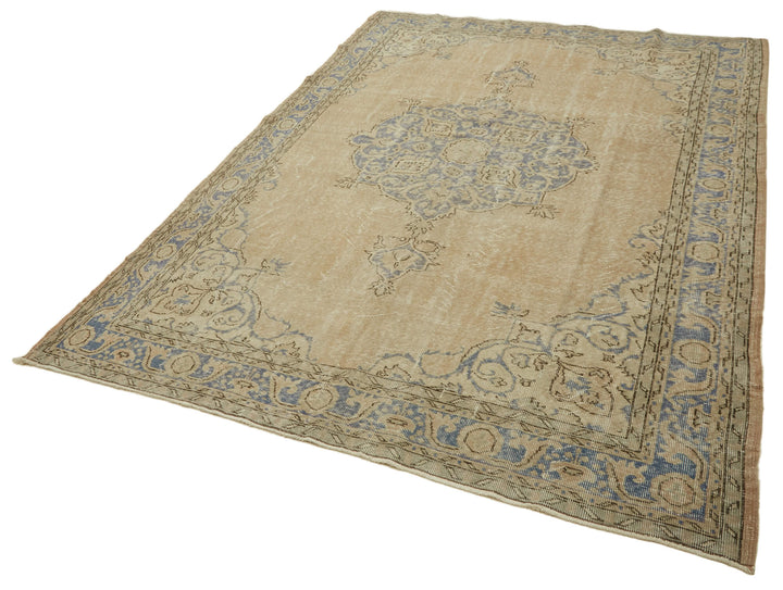 7x10 Beige Turkish Vintage Area Rug - 46326