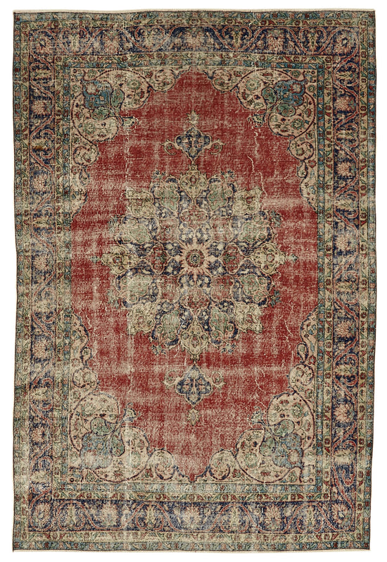 7x10 Beige Turkish Vintage Area Rug - 46330