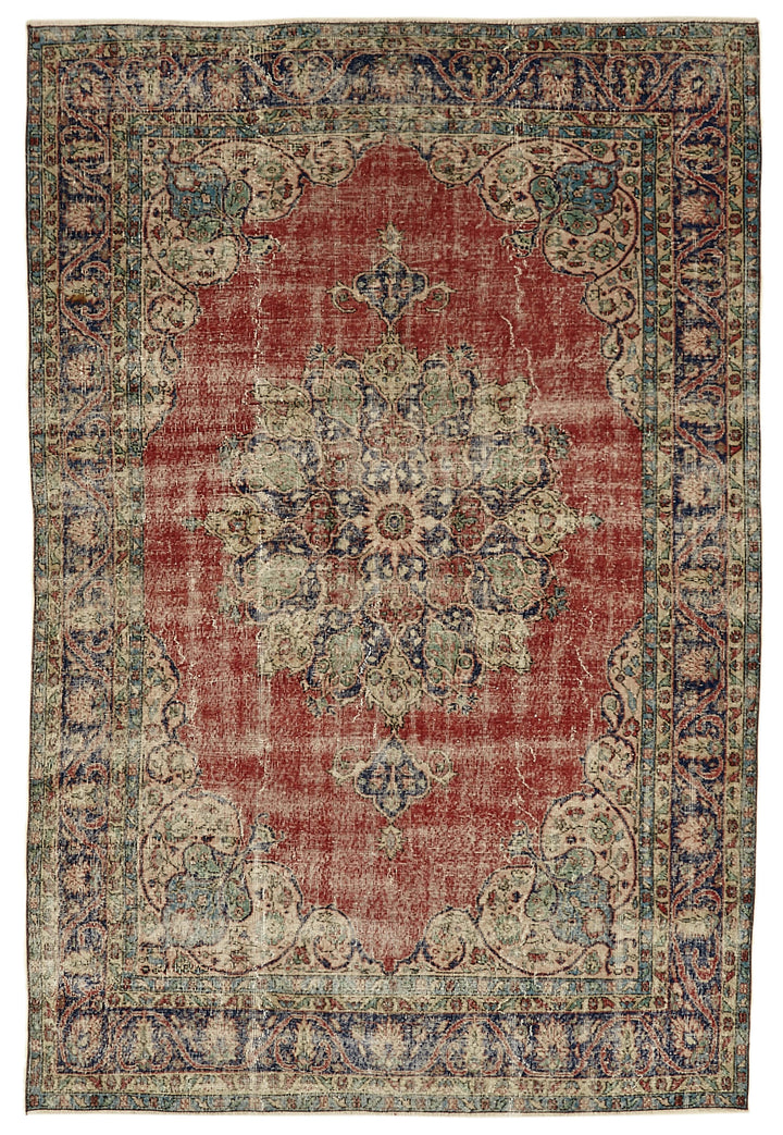 7x10 Beige Turkish Vintage Area Rug - 46330