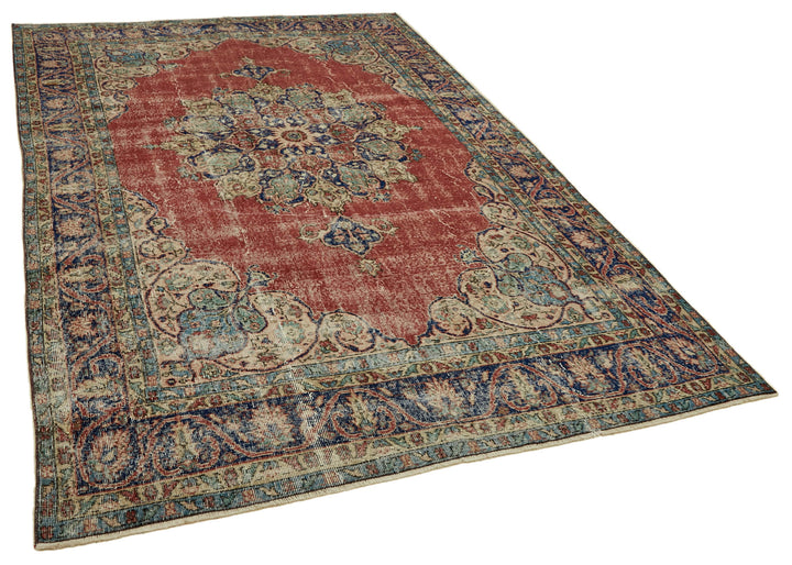 7x10 Beige Turkish Vintage Area Rug - 46330