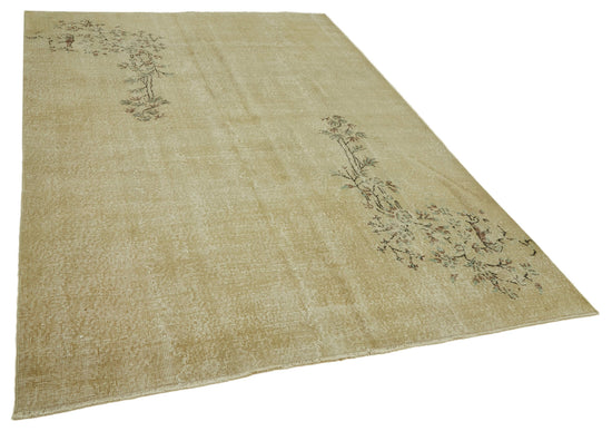 7x10 Beige Turkish Vintage Area Rug - 46331